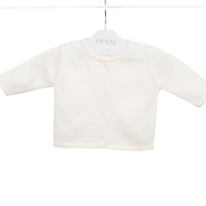 Casaquinho de bebê Basic off white em tricô, da Ninou