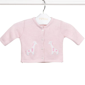 Casaquinho de bebê Girafe rosa, da Ninou