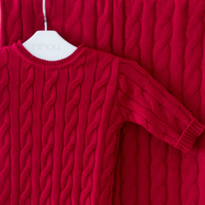 Macacão de bebê Tressê vermelho em tricô, da Ninou