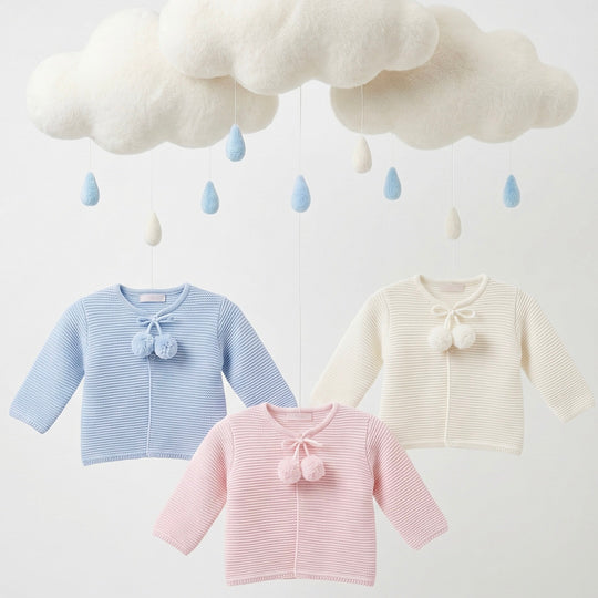 Casaquinho de bebê Pompom branco, da Ninou