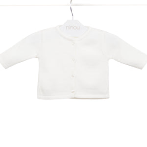 Casaquinho de bebê Basic branco em tricô, da Ninou