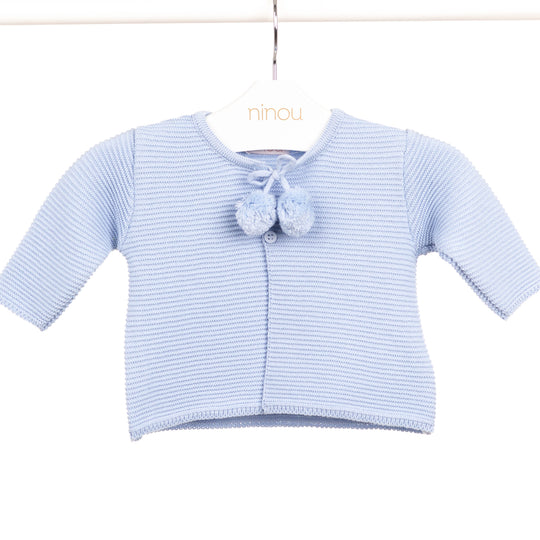 Casaquinho de bebê Pompom azul, da Ninou