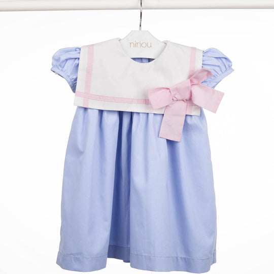 Vestido de bebê Chloé azul, da Ninou