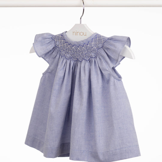 Vestido de bebê Abeille azul, da Ninou