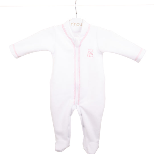 Macacão de bebê Aubin rosa em soft, da Ninou