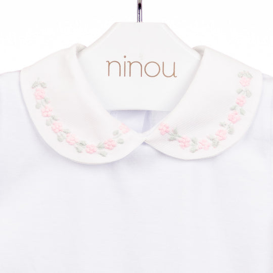 Body de bebê Flor rosa e verde, da Ninou