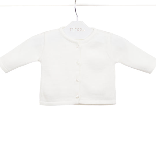 Casaquinho de bebê Basic branco em tricô, da Ninou