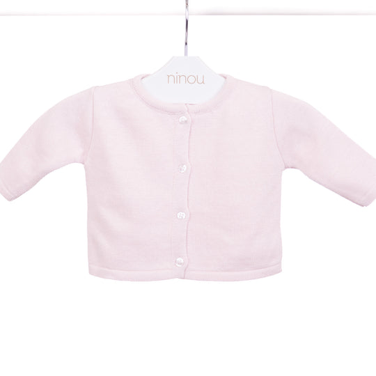Casaquinho de bebê Basic rosa em tricô, da Ninou
