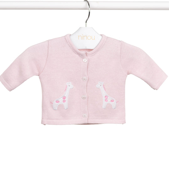 Casaquinho de bebê Girafe rosa, da Ninou