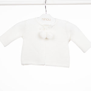 Casaquinho de bebê Pompom branco, da Ninou