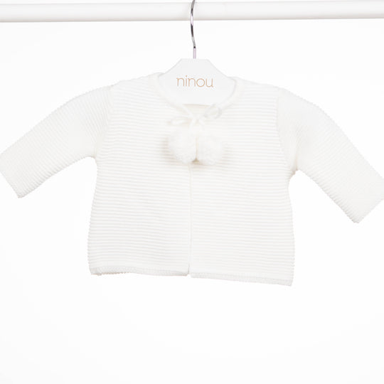 Casaquinho de bebê Pompom branco, da Ninou