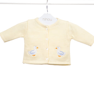 Casaquinho de bebê Quéc amarelo, da Ninou