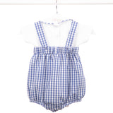 Conjunto de bebê Lino azul em vichy, da Ninou