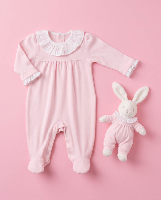 Macacão de bebê Cecile rosa em plush, da Ninou